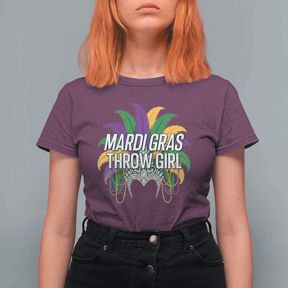Mardi Gras Throw Girl T Shirt For Women Funny New Orleans Carnival Headdress Beads