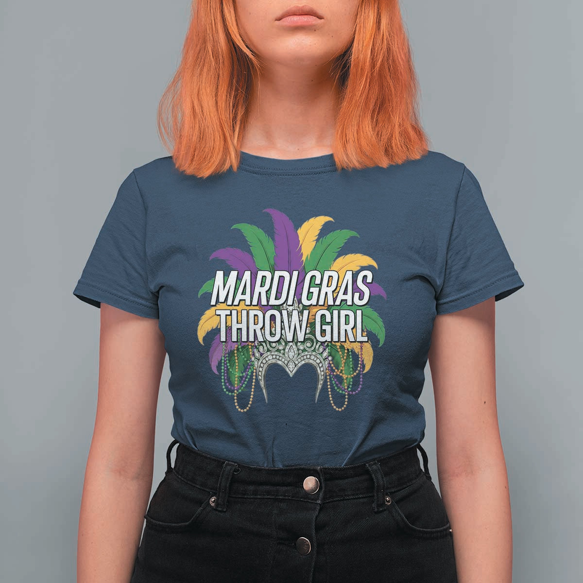 Mardi Gras Throw Girl T Shirt For Women Funny New Orleans Carnival Headdress Beads