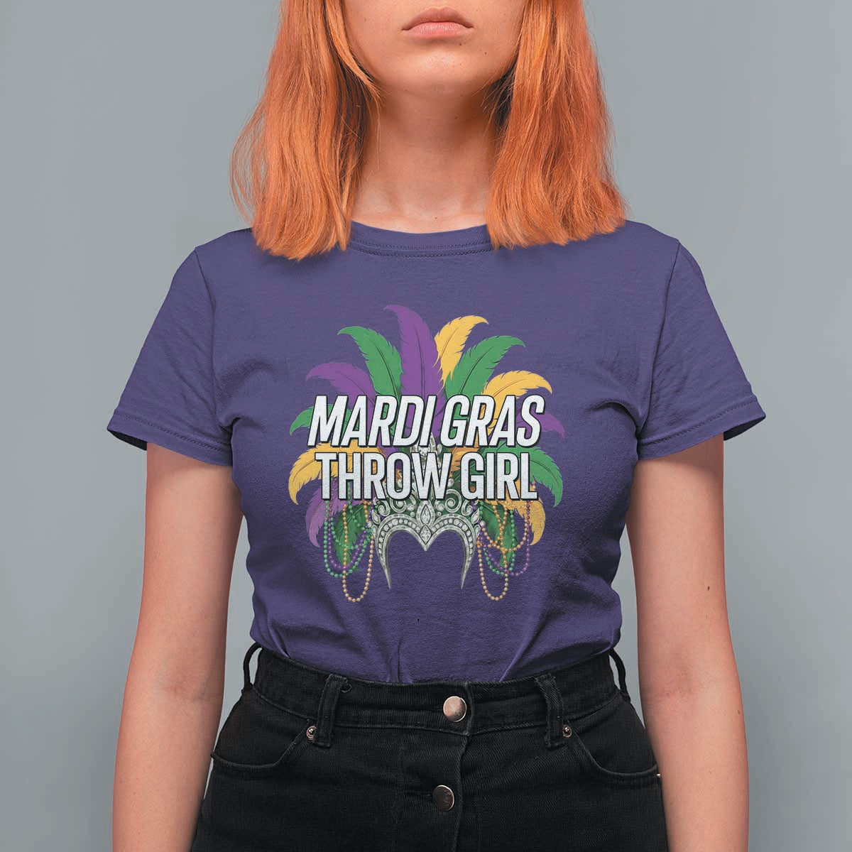 Mardi Gras Throw Girl T Shirt For Women Funny New Orleans Carnival Headdress Beads