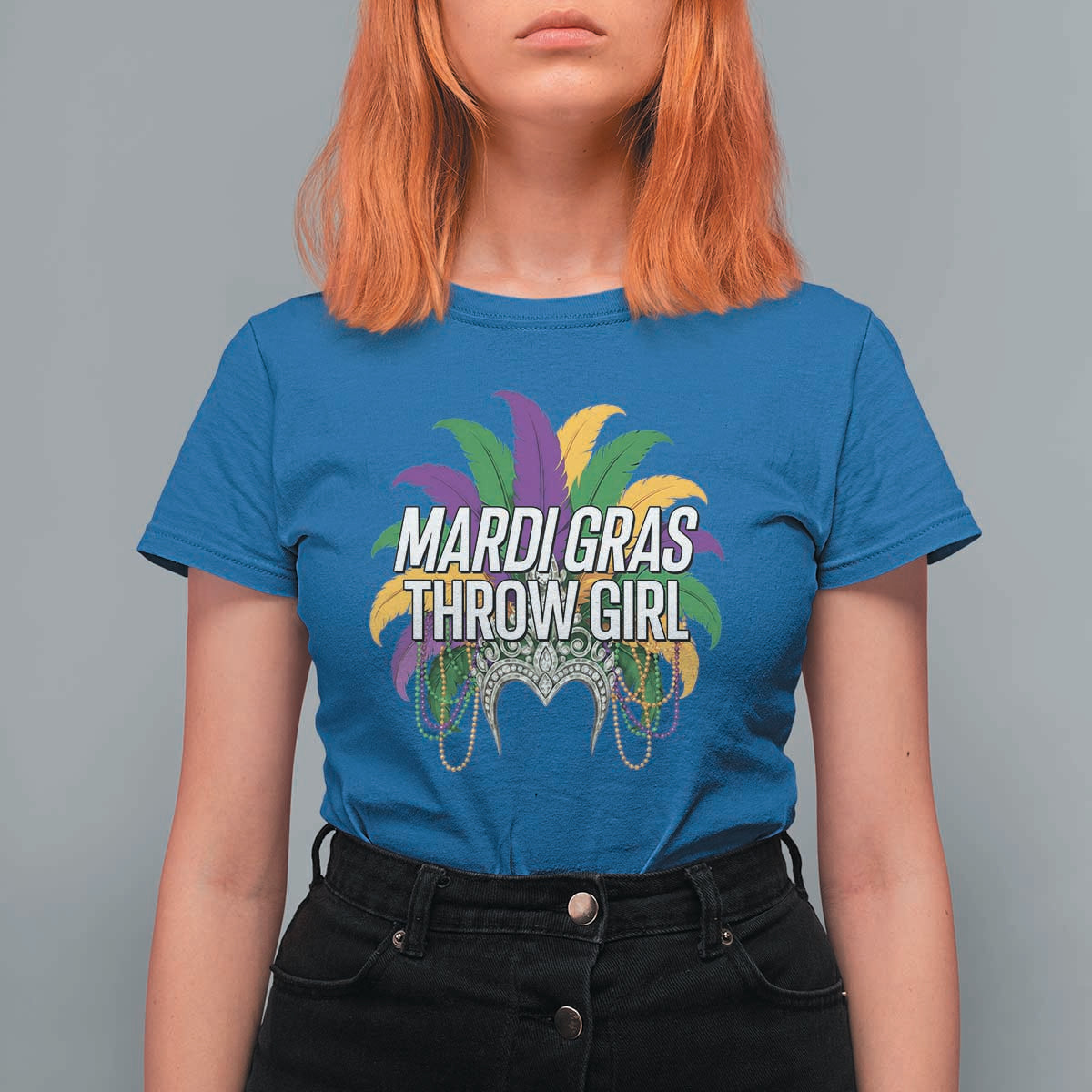 Mardi Gras Throw Girl T Shirt For Women Funny New Orleans Carnival Headdress Beads