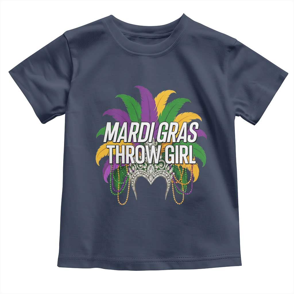 Mardi Gras Throw Girl Toddler T Shirt Funny New Orleans Carnival Headdress Beads
