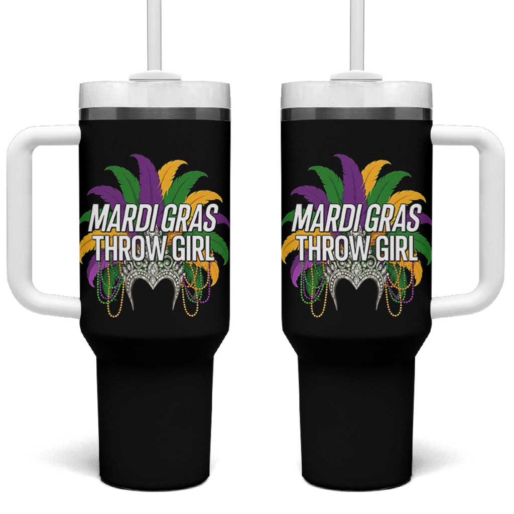 Mardi Gras Throw Girl Tumbler With Handle Funny New Orleans Carnival Headdress Beads