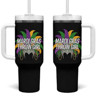 Mardi Gras Throw Girl Tumbler With Handle Funny New Orleans Carnival Headdress Beads