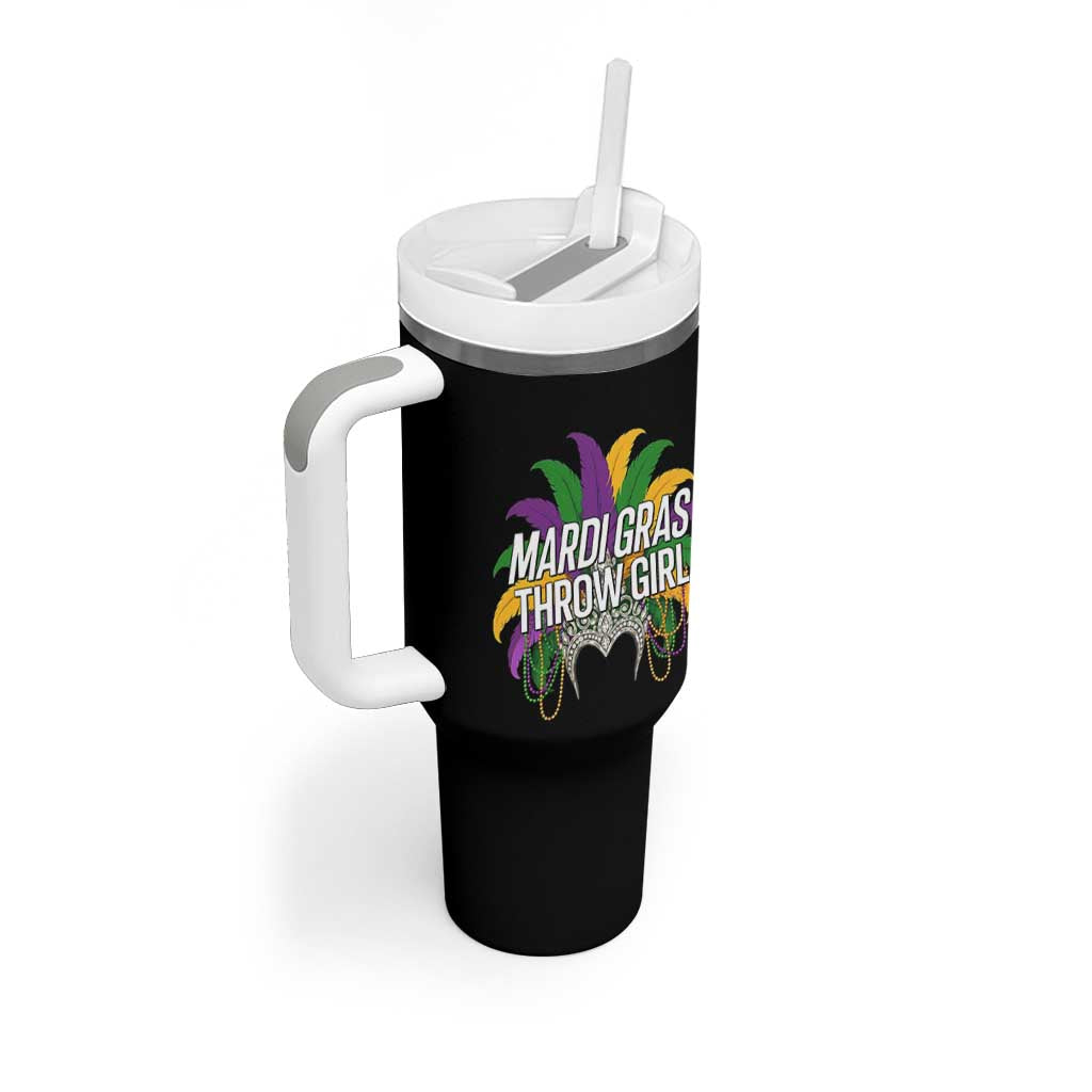 Mardi Gras Throw Girl Tumbler With Handle Funny New Orleans Carnival Headdress Beads