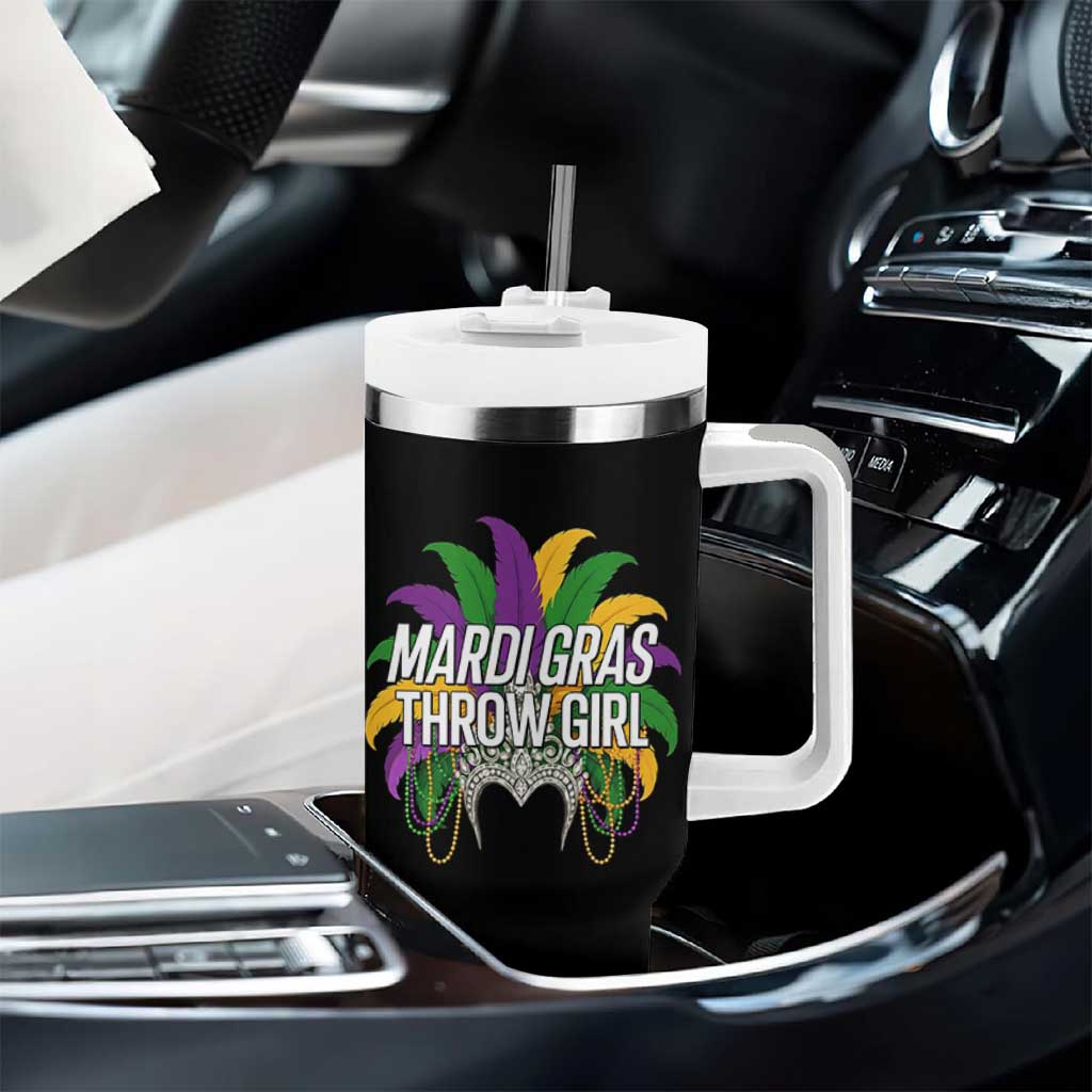 Mardi Gras Throw Girl Tumbler With Handle Funny New Orleans Carnival Headdress Beads