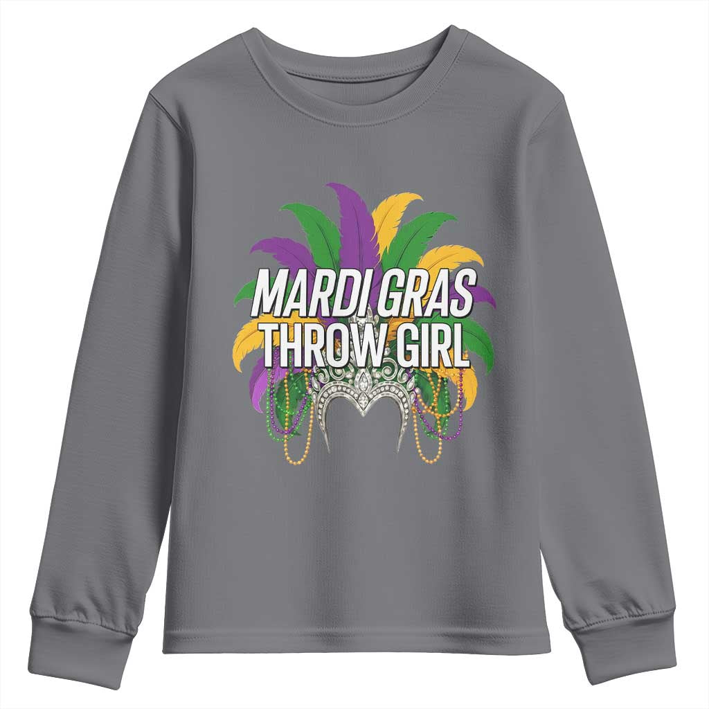 Mardi Gras Throw Girl Youth Sweatshirt Funny New Orleans Carnival Headdress Beads