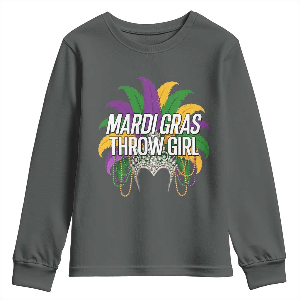 Mardi Gras Throw Girl Youth Sweatshirt Funny New Orleans Carnival Headdress Beads