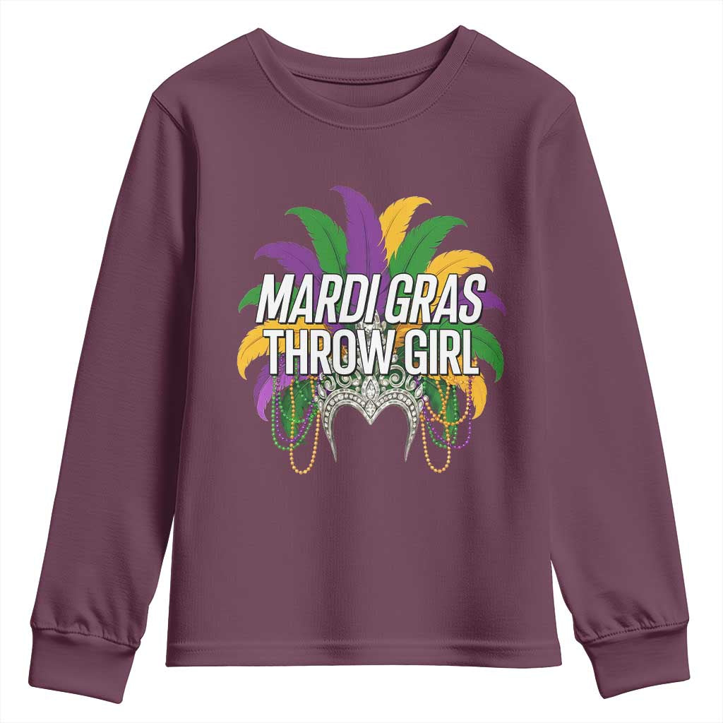 Mardi Gras Throw Girl Youth Sweatshirt Funny New Orleans Carnival Headdress Beads