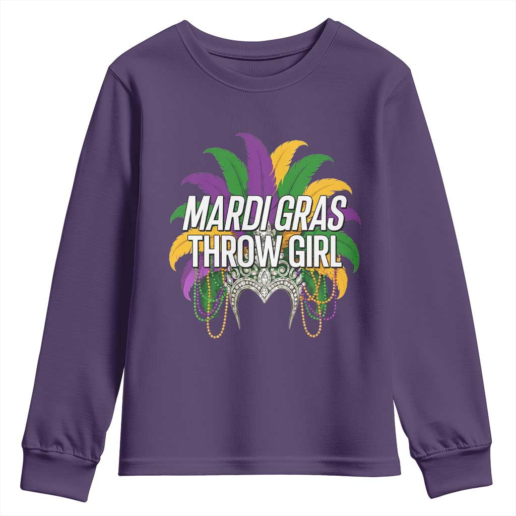 Mardi Gras Throw Girl Youth Sweatshirt Funny New Orleans Carnival Headdress Beads