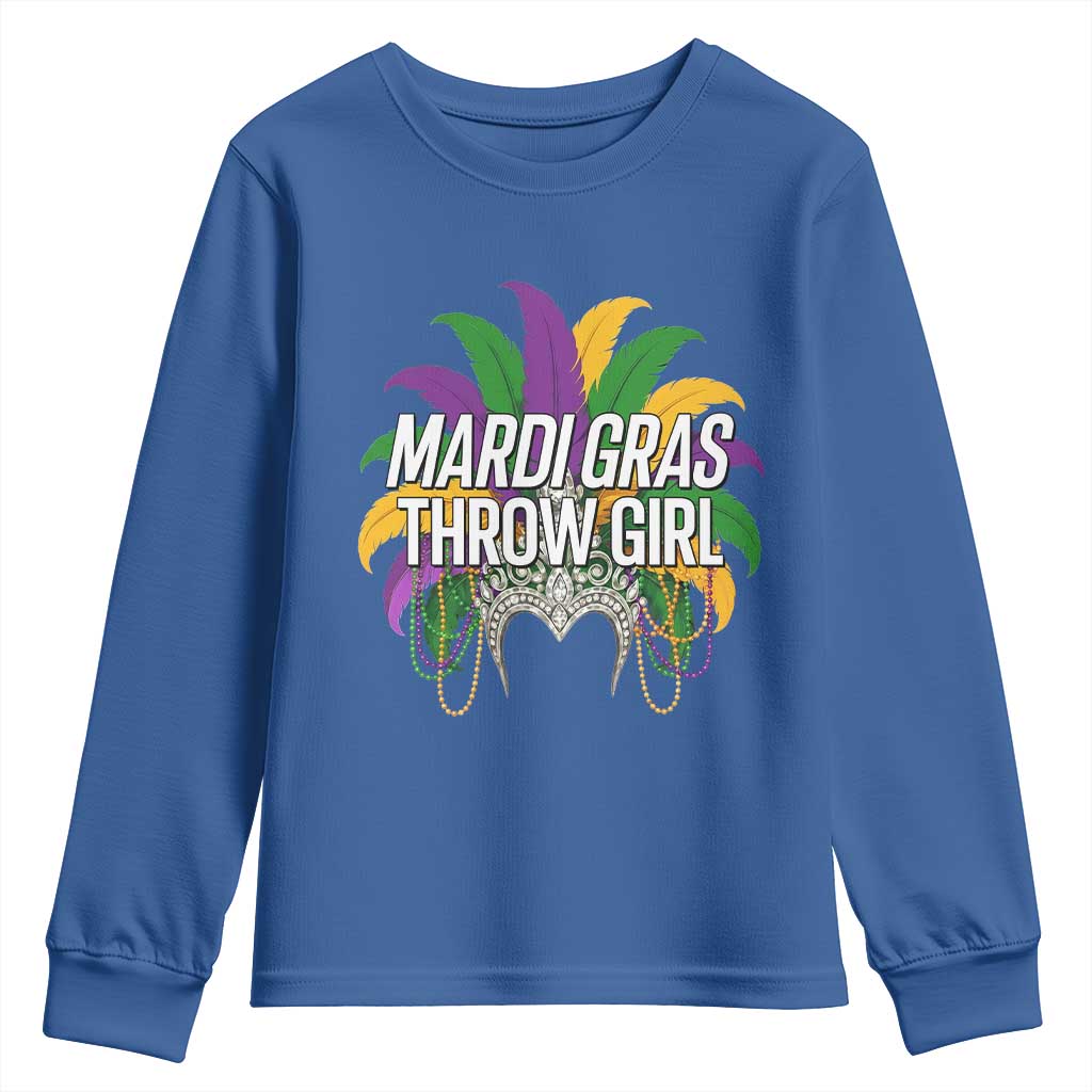 Mardi Gras Throw Girl Youth Sweatshirt Funny New Orleans Carnival Headdress Beads