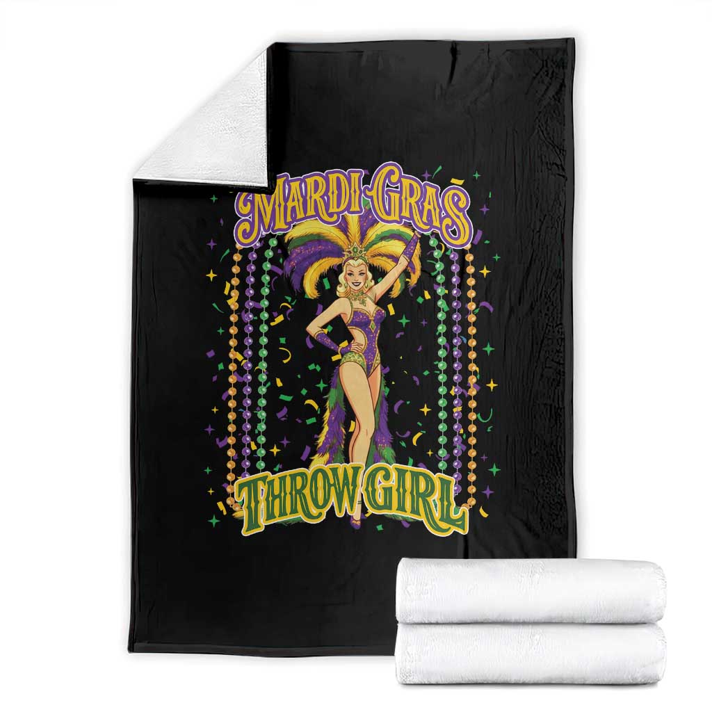 Funny Mardi Gras Throw Girl Throw Blanket New Orleans Carnival Beads