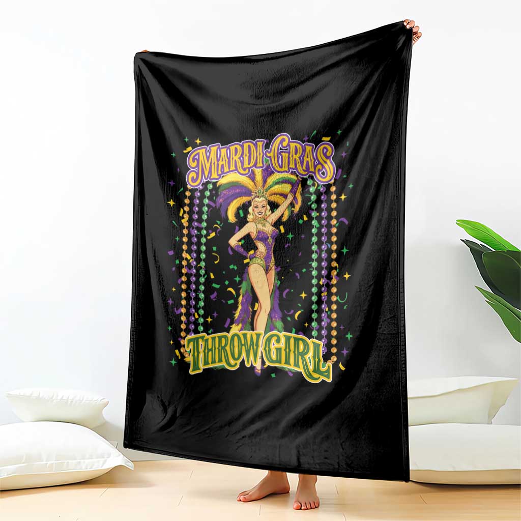 Funny Mardi Gras Throw Girl Throw Blanket New Orleans Carnival Beads