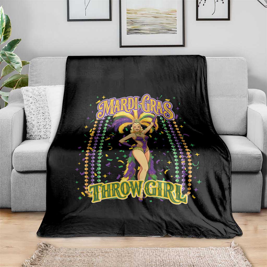 Funny Mardi Gras Throw Girl Throw Blanket New Orleans Carnival Beads