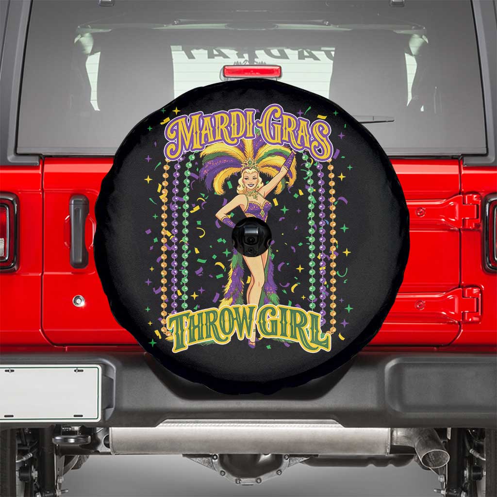 Funny Mardi Gras Throw Girl Spare Tire Cover New Orleans Carnival Beads