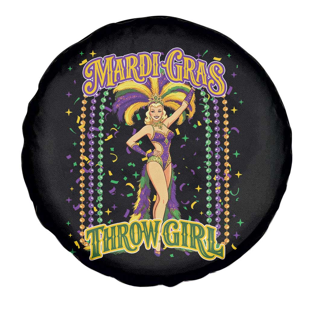 Funny Mardi Gras Throw Girl Spare Tire Cover New Orleans Carnival Beads