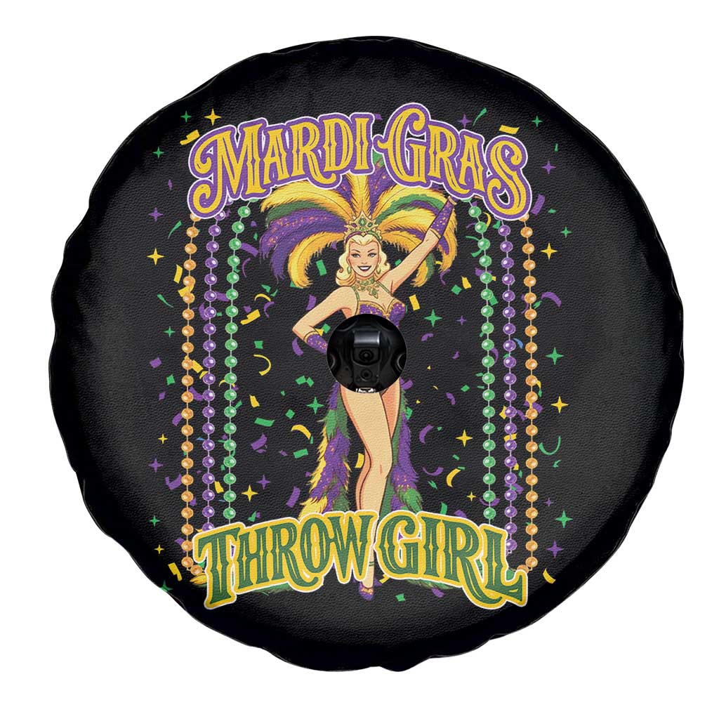 Funny Mardi Gras Throw Girl Spare Tire Cover New Orleans Carnival Beads