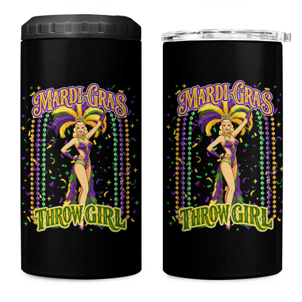 Funny Mardi Gras Throw Girl 4 in 1 Can Cooler Tumbler New Orleans Carnival Beads