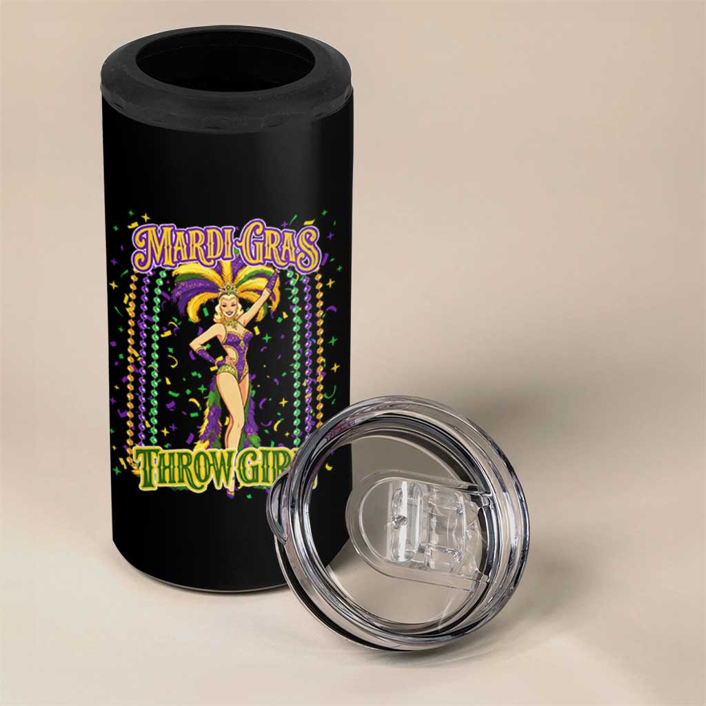 Funny Mardi Gras Throw Girl 4 in 1 Can Cooler Tumbler New Orleans Carnival Beads