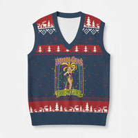 Funny Mardi Gras Throw Girl V-Neck Knit Sweater Vest New Orleans Carnival Beads