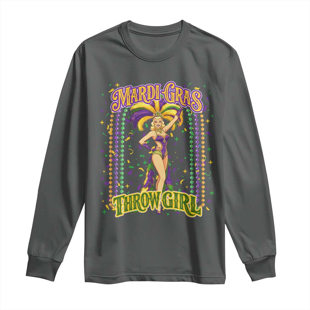 Funny Mardi Gras Throw Girl Long Sleeve Shirt New Orleans Carnival Beads