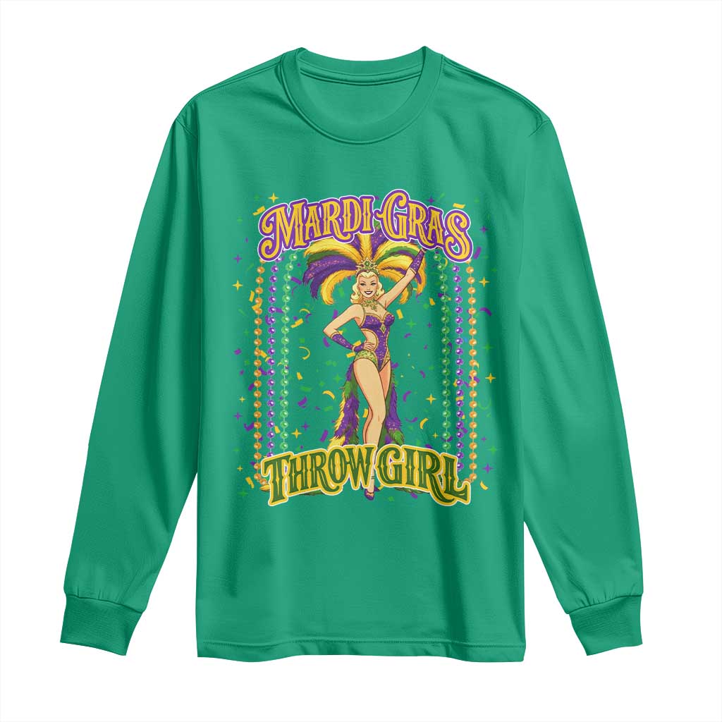 Funny Mardi Gras Throw Girl Long Sleeve Shirt New Orleans Carnival Beads
