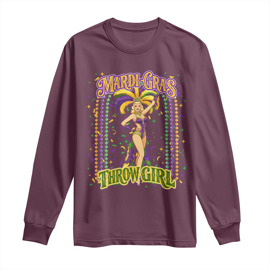 Funny Mardi Gras Throw Girl Long Sleeve Shirt New Orleans Carnival Beads