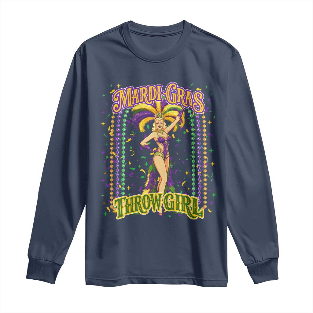Funny Mardi Gras Throw Girl Long Sleeve Shirt New Orleans Carnival Beads