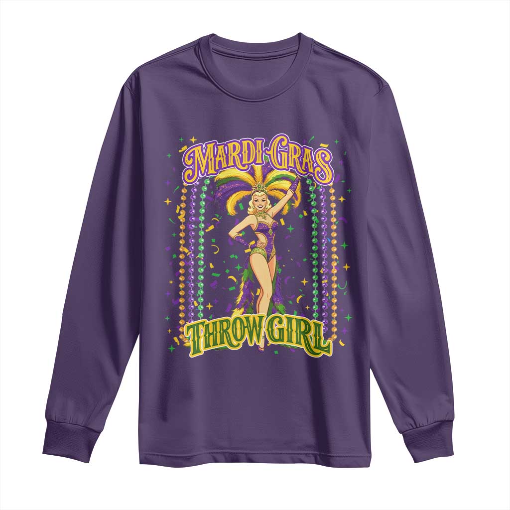 Funny Mardi Gras Throw Girl Long Sleeve Shirt New Orleans Carnival Beads