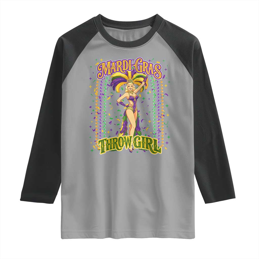 Funny Mardi Gras Throw Girl Raglan Shirt New Orleans Carnival Beads