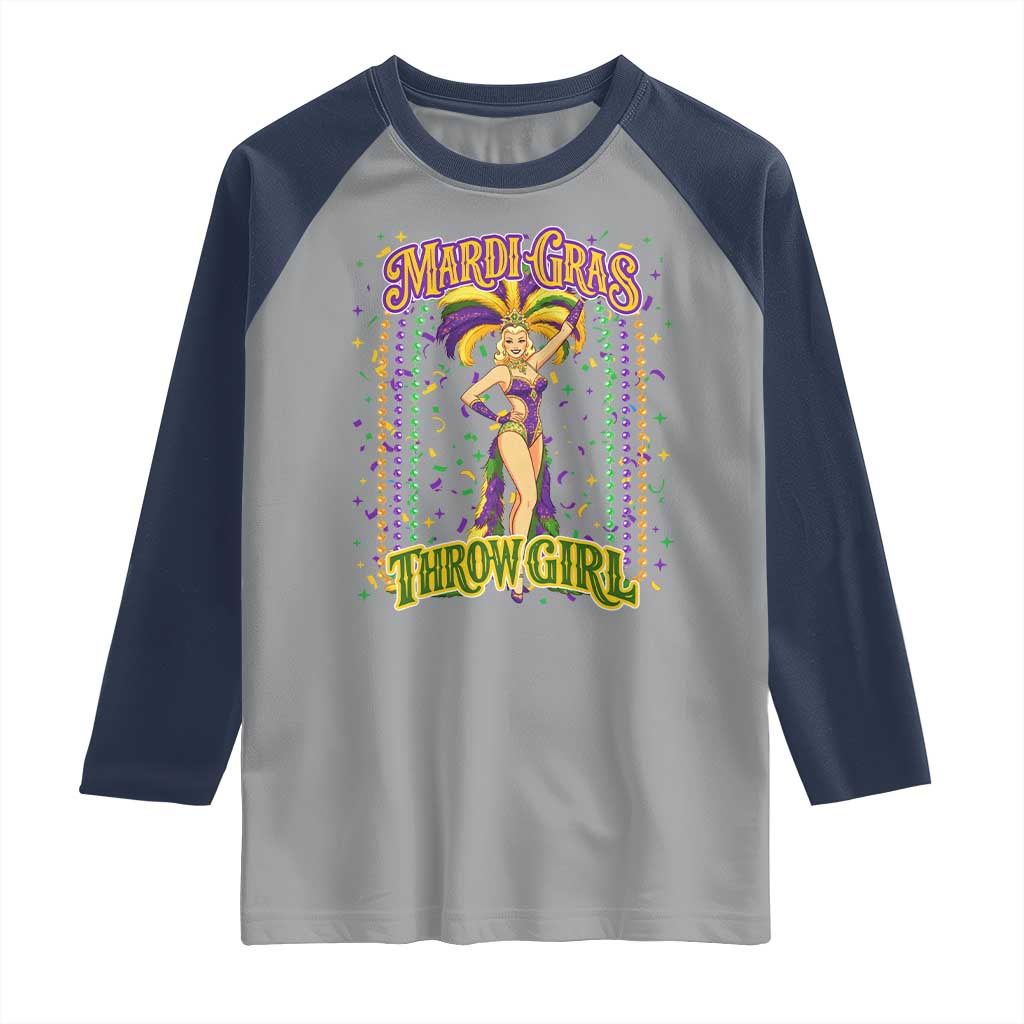 Funny Mardi Gras Throw Girl Raglan Shirt New Orleans Carnival Beads