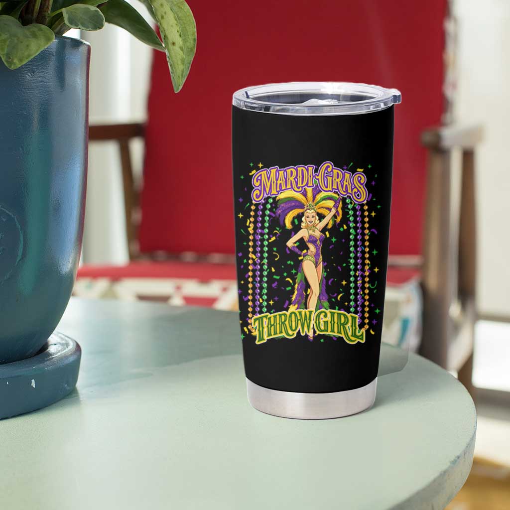 Funny Mardi Gras Throw Girl Tumbler Cup New Orleans Carnival Beads