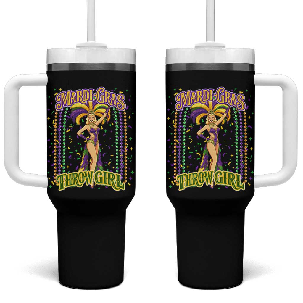 Funny Mardi Gras Throw Girl Tumbler With Handle New Orleans Carnival Beads