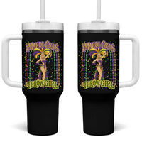 Funny Mardi Gras Throw Girl Tumbler With Handle New Orleans Carnival Beads