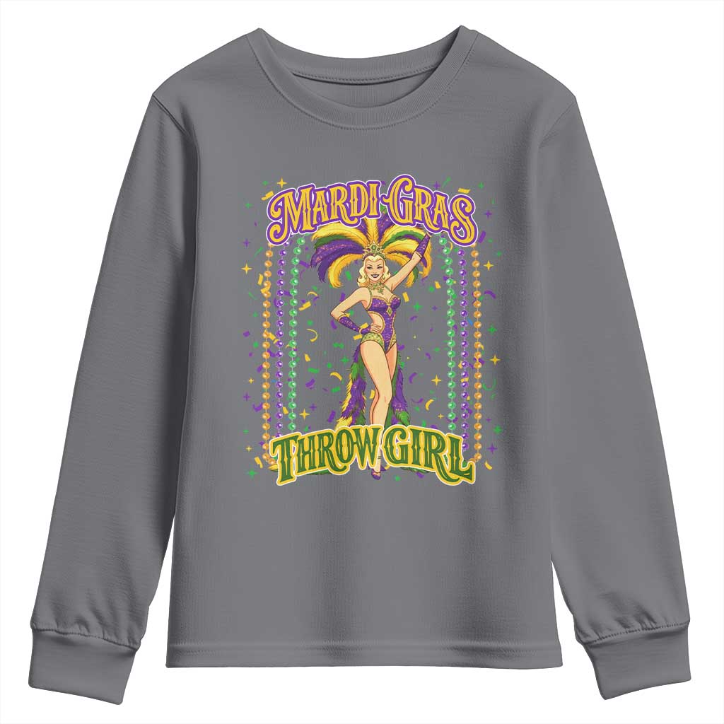 Funny Mardi Gras Throw Girl Youth Sweatshirt New Orleans Carnival Beads