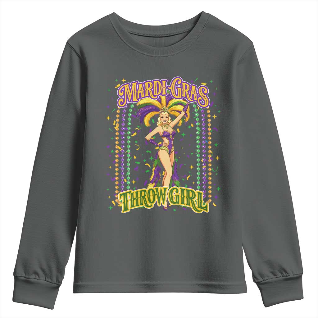 Funny Mardi Gras Throw Girl Youth Sweatshirt New Orleans Carnival Beads