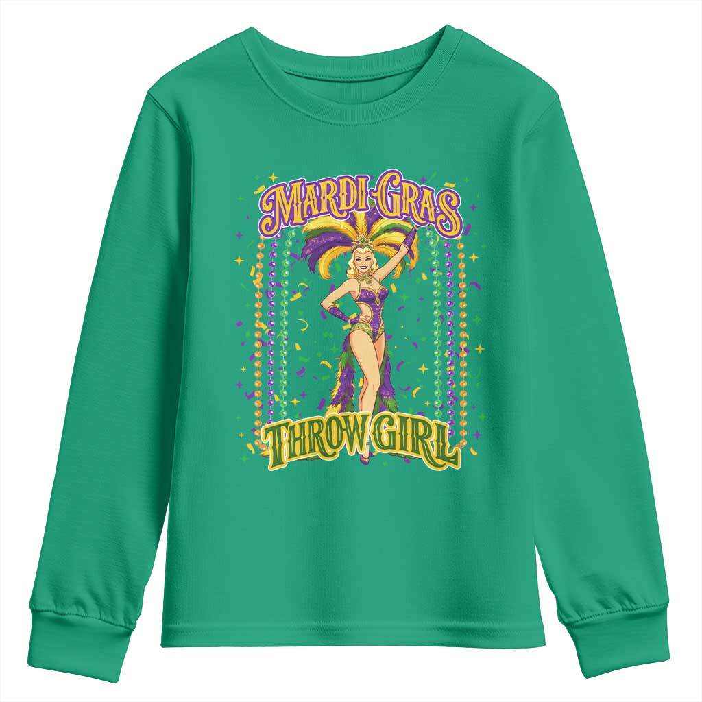 Funny Mardi Gras Throw Girl Youth Sweatshirt New Orleans Carnival Beads