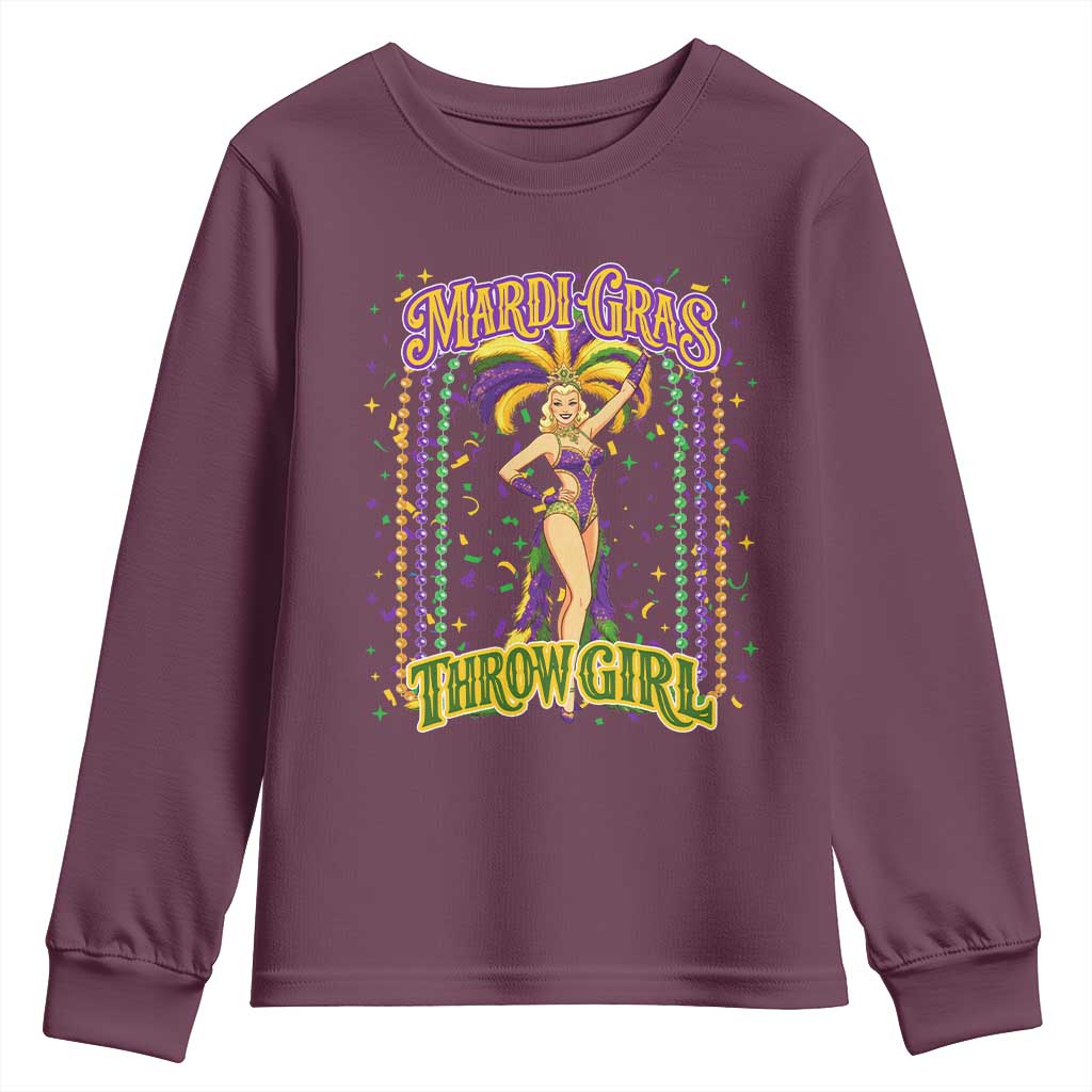 Funny Mardi Gras Throw Girl Youth Sweatshirt New Orleans Carnival Beads