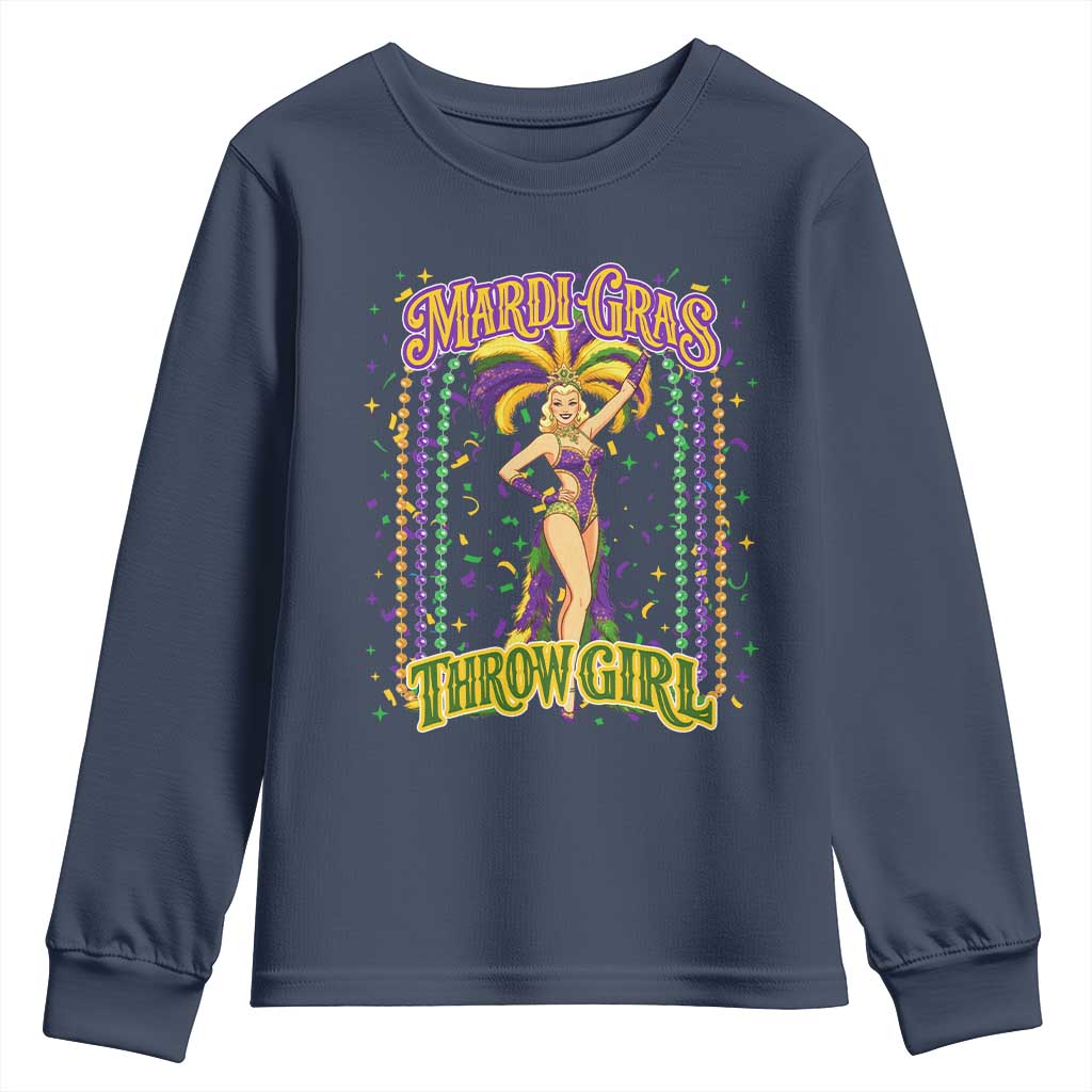 Funny Mardi Gras Throw Girl Youth Sweatshirt New Orleans Carnival Beads