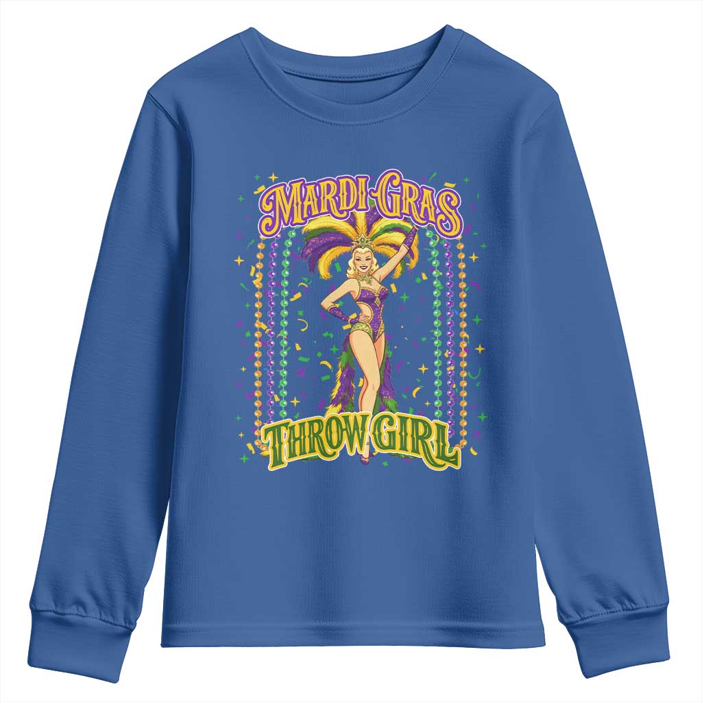 Funny Mardi Gras Throw Girl Youth Sweatshirt New Orleans Carnival Beads