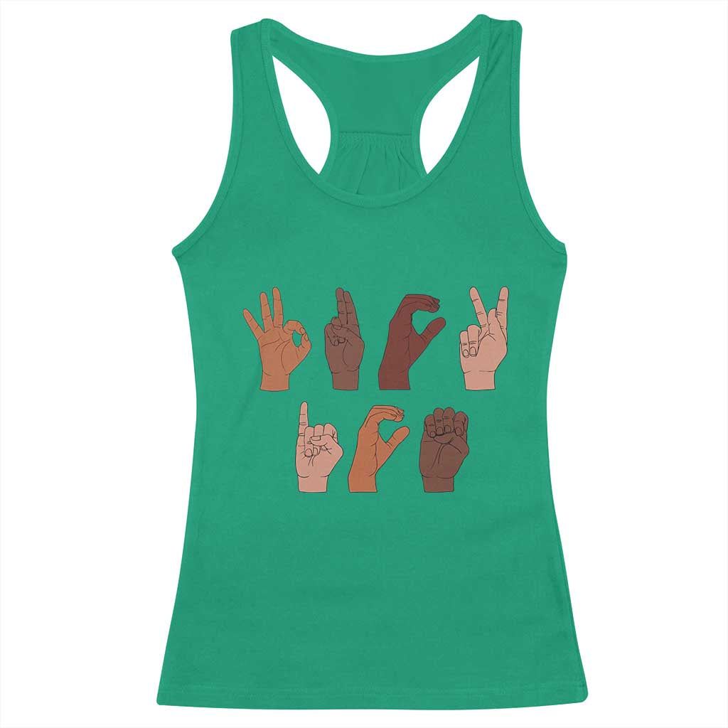 Funny Fuck Hand Sign Language Anti Deportation Racerback Tank Top Chinga La Migra