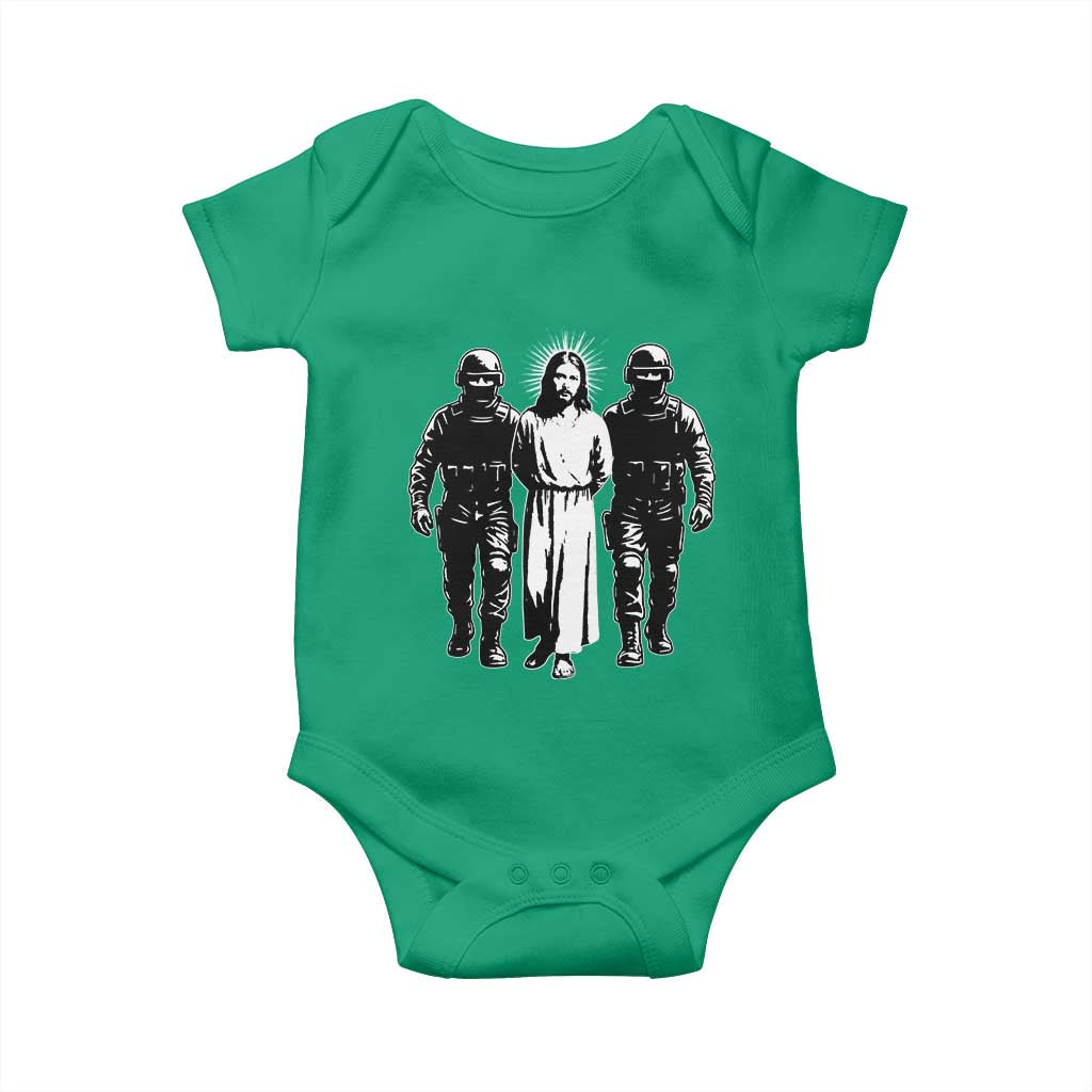 Jesus Arrested Parody Baby Onesie Funny Immigrant Rights Political Protest