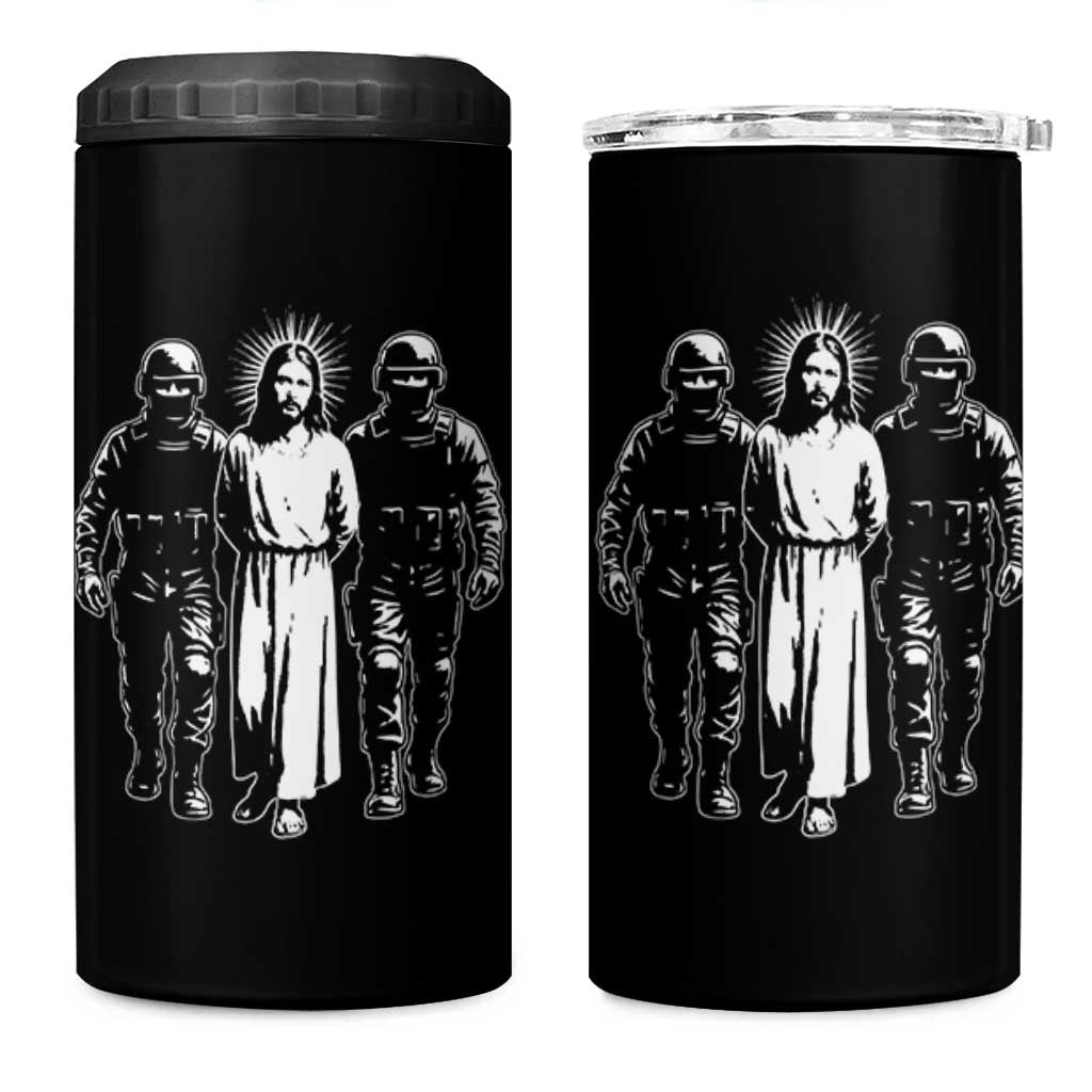 Jesus Arrested Parody 4 in 1 Can Cooler Tumbler Funny Immigrant Rights Political Protest