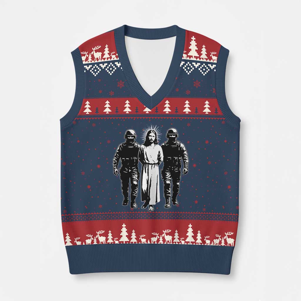 Jesus Arrested Parody V-Neck Knit Sweater Vest Funny Immigrant Rights Political Protest