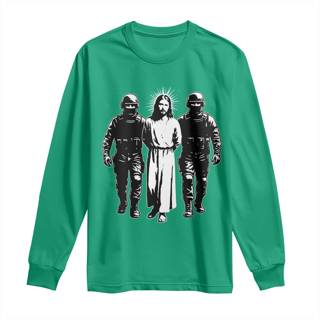 Jesus Arrested Parody Long Sleeve Shirt Funny Immigrant Rights Political Protest