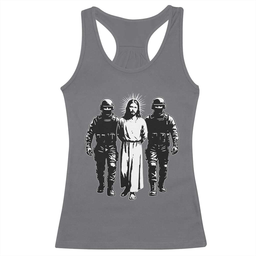 Jesus Arrested Parody Racerback Tank Top Funny Immigrant Rights Political Protest