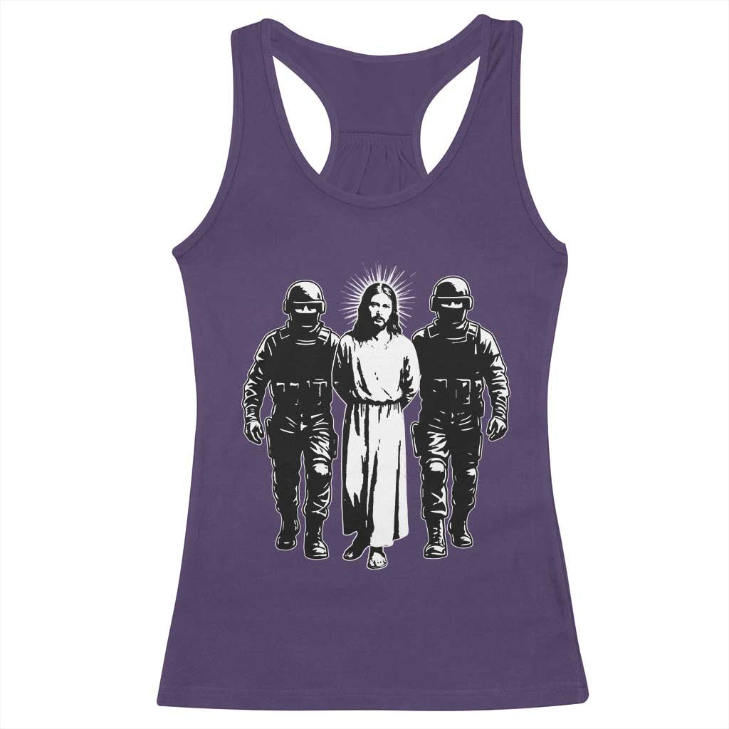 Jesus Arrested Parody Racerback Tank Top Funny Immigrant Rights Political Protest