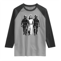 Jesus Arrested Parody Raglan Shirt Funny Immigrant Rights Political Protest