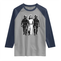 Jesus Arrested Parody Raglan Shirt Funny Immigrant Rights Political Protest