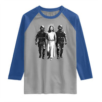 Jesus Arrested Parody Raglan Shirt Funny Immigrant Rights Political Protest