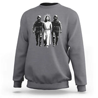 Jesus Arrested Parody Sweatshirt Funny Immigrant Rights Political Protest